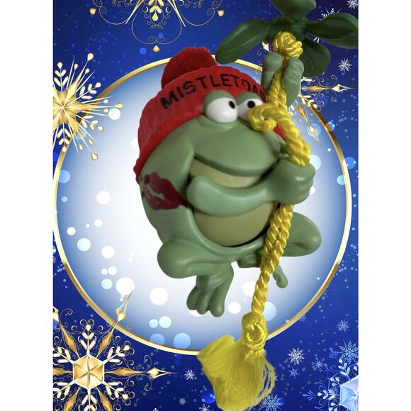 Vtg 1987 MISTLETOAD Hallmark Keepsake Christmas Ornament Pizzazz Croaking TOAD - Picture 1 of 11